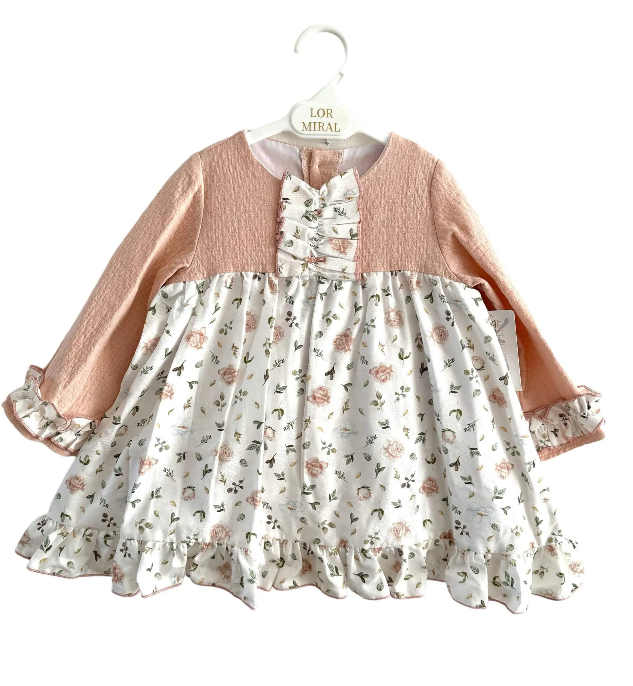 CLEARANCE SALE - Lor Miral AW23 - Girls Baby Pink Floral Print Dress 32408