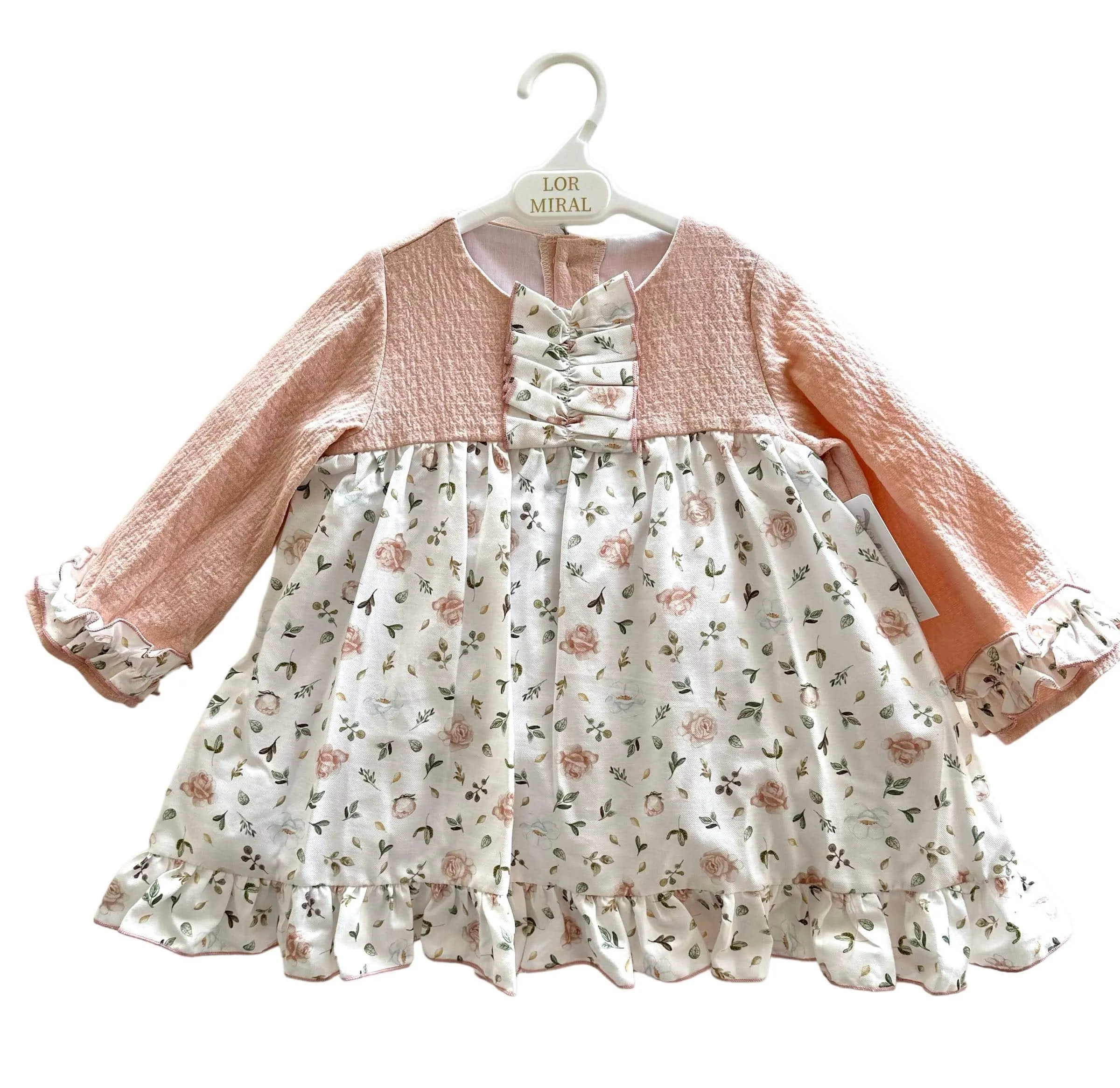 CLEARANCE SALE - Lor Miral AW23 - Girls Baby Pink Floral Print Dress 32408