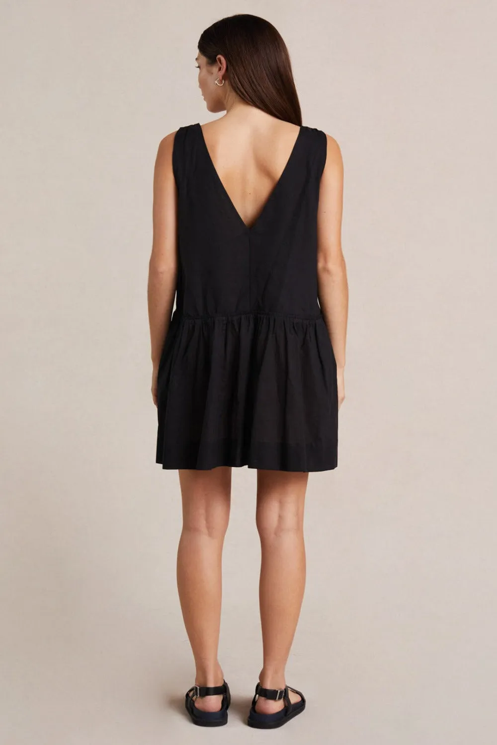 Cotton Black V Neckline Mini Dress