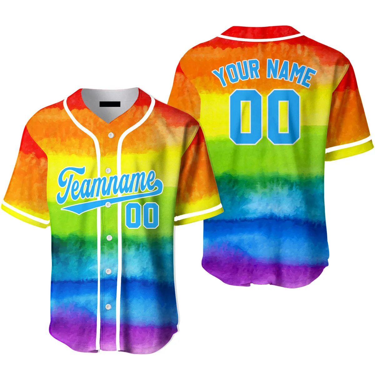 Custom Rainbow Pride LGBT Light Blue White Baseball Jerseys For Men & Women