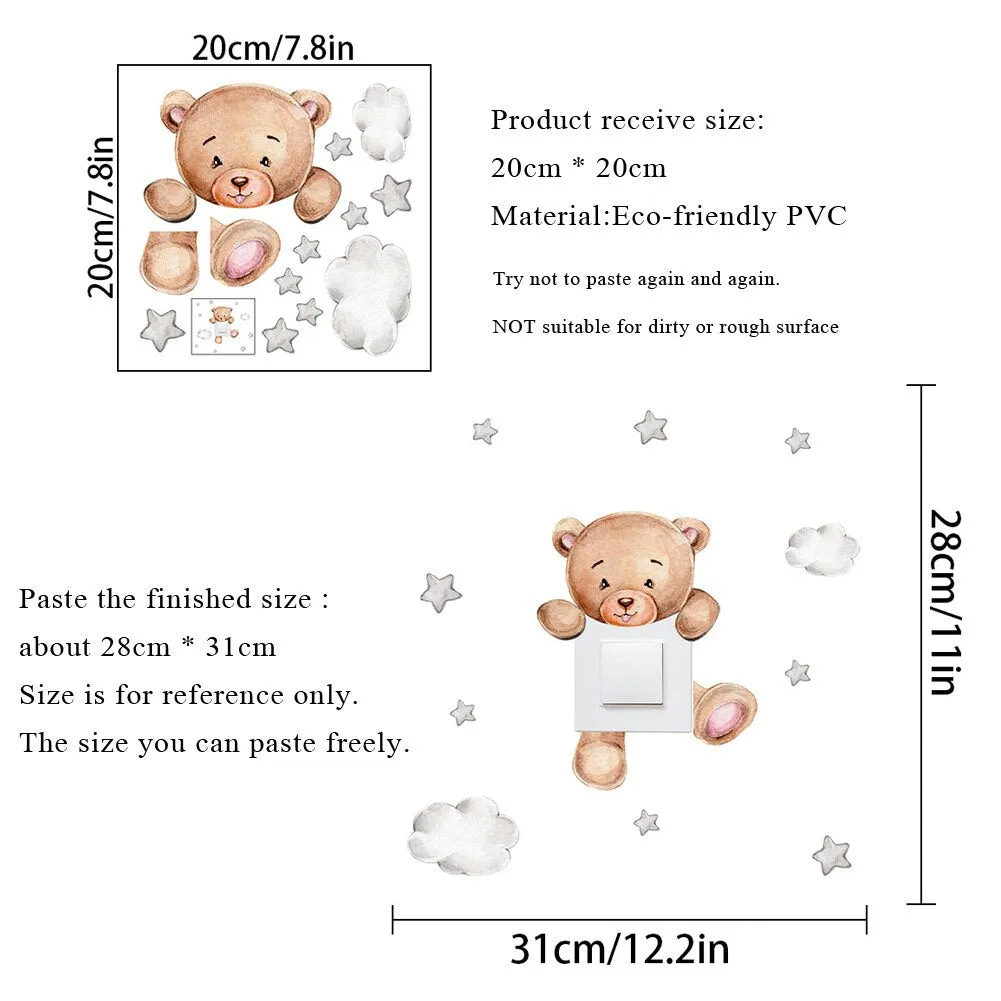 Cute Cartoon Bear Star Switch Self-adhesive Sticker For Kid Room Or Home Decor