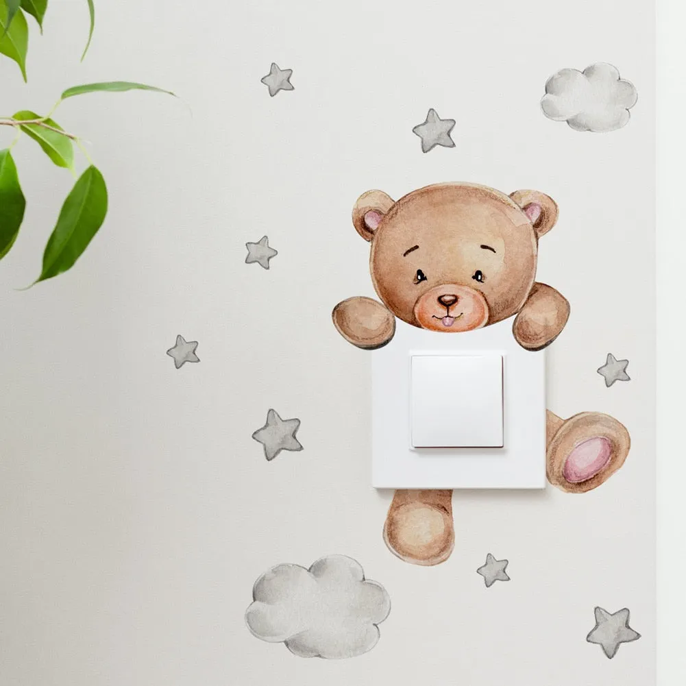 Cute Cartoon Bear Star Switch Self-adhesive Sticker For Kid Room Or Home Decor