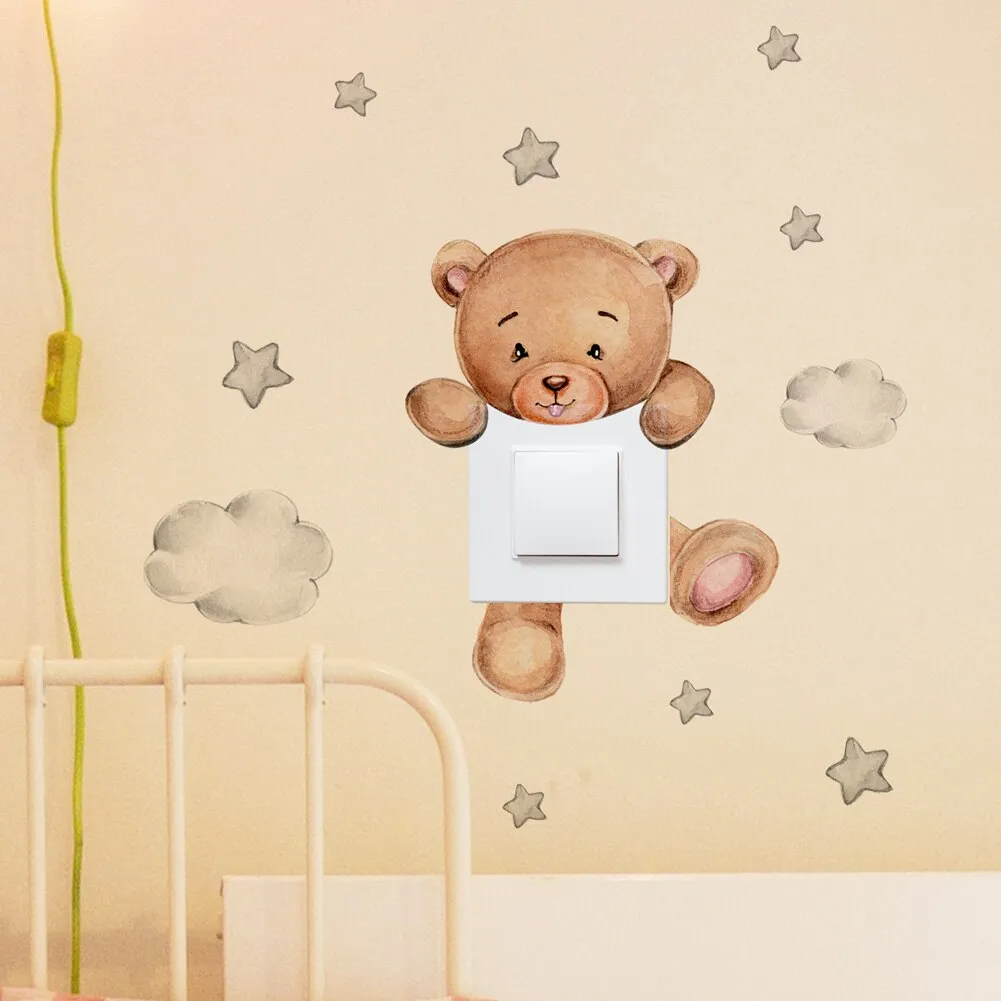 Cute Cartoon Bear Star Switch Self-adhesive Sticker For Kid Room Or Home Decor