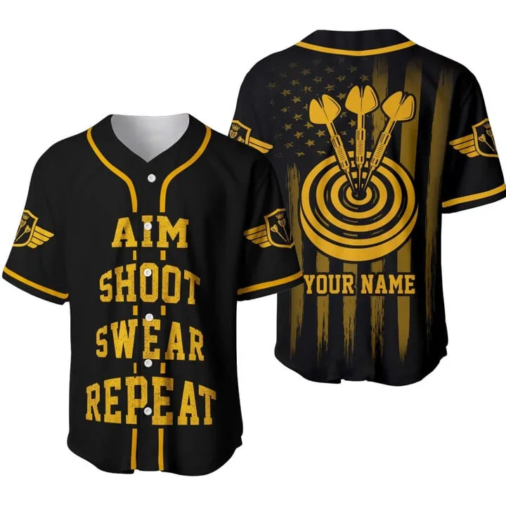 Darts Aim Shoot Swear Repeat Personalized Baseball Jersey, Gift for Dart Lover