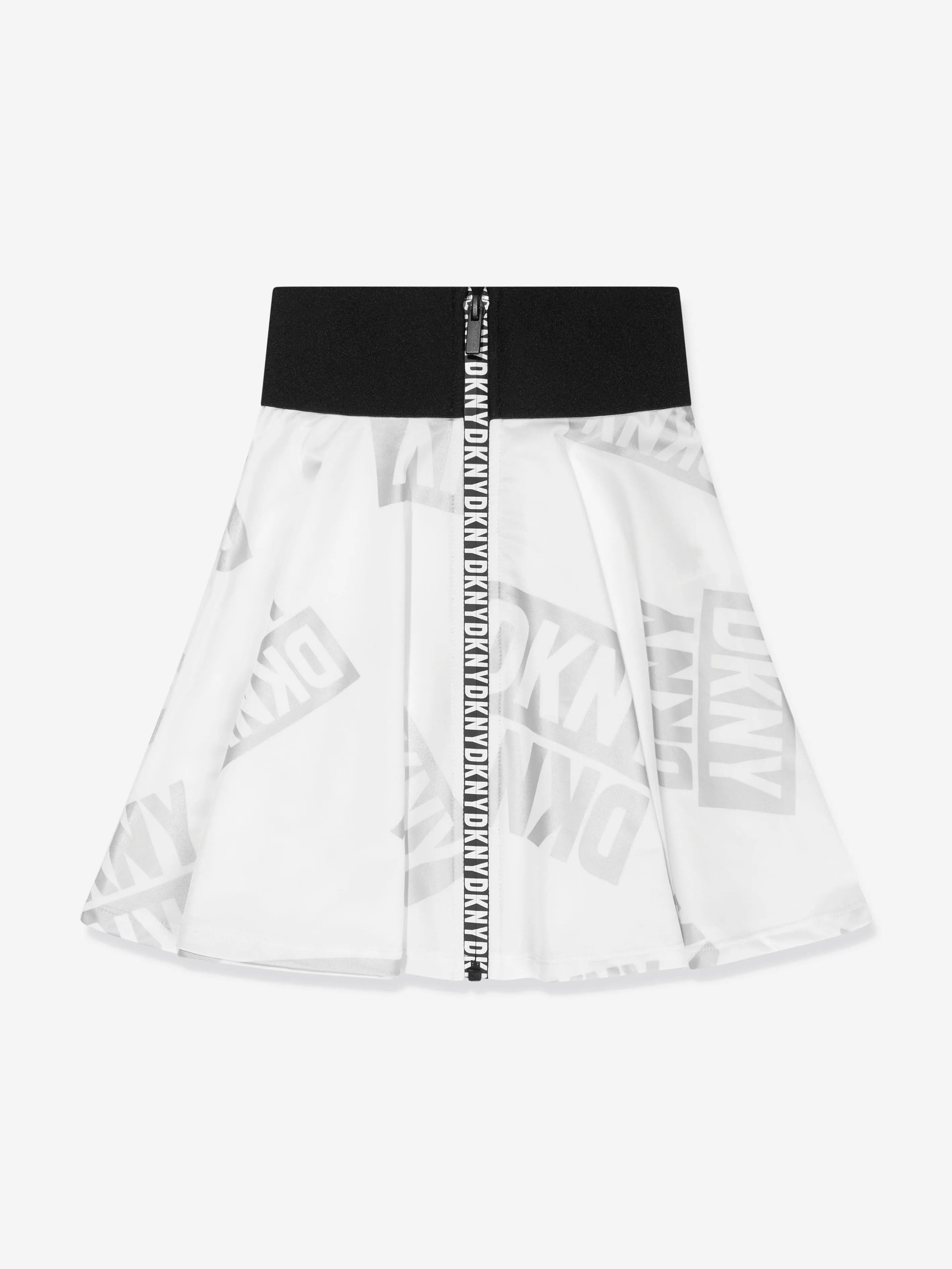 DKNY Girls Logo Print Zip Up Skirt in White