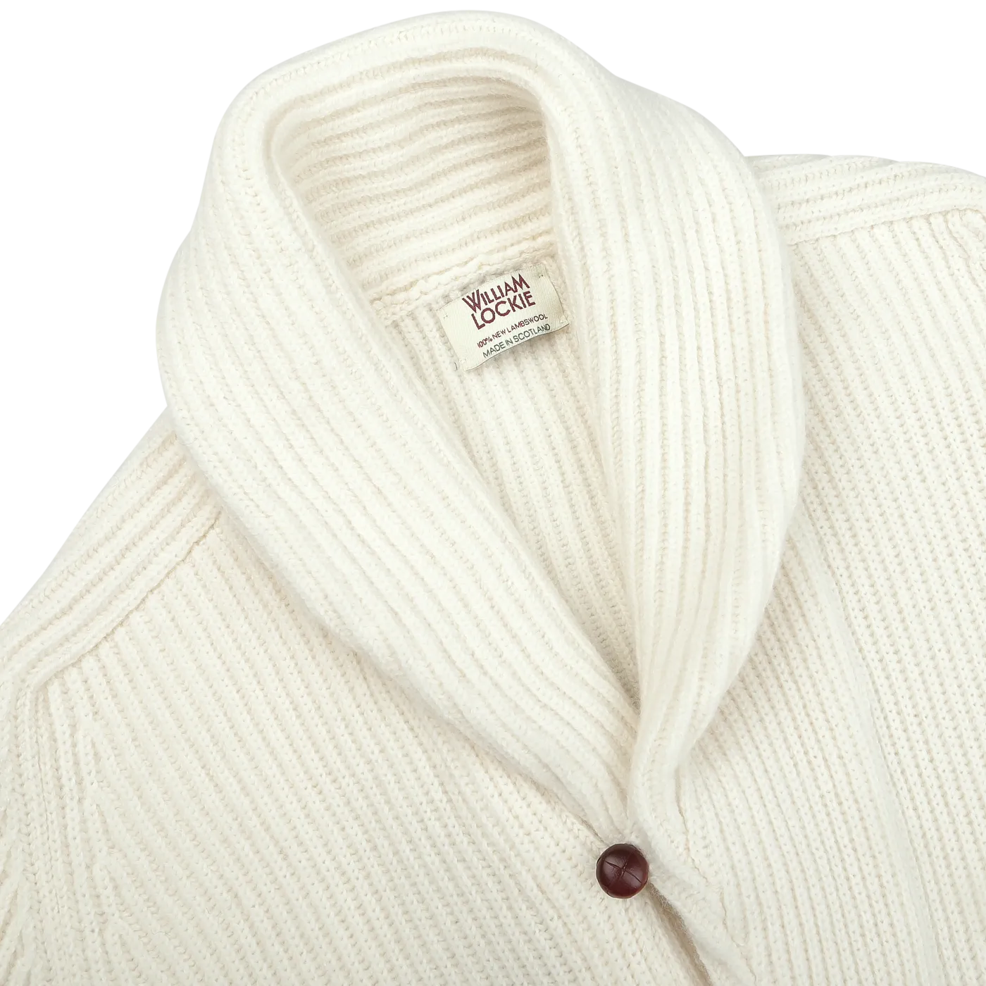 Ecru Beige Lambswool Shawl Collar Cardigan