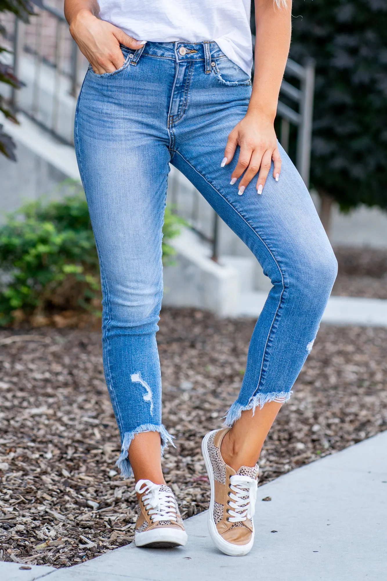 Ella High Fray Hem Rise Skinny