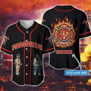 Firefighter Fire Personalized Baseball Jersey, Gift for Dad, Shirt for Firefighter