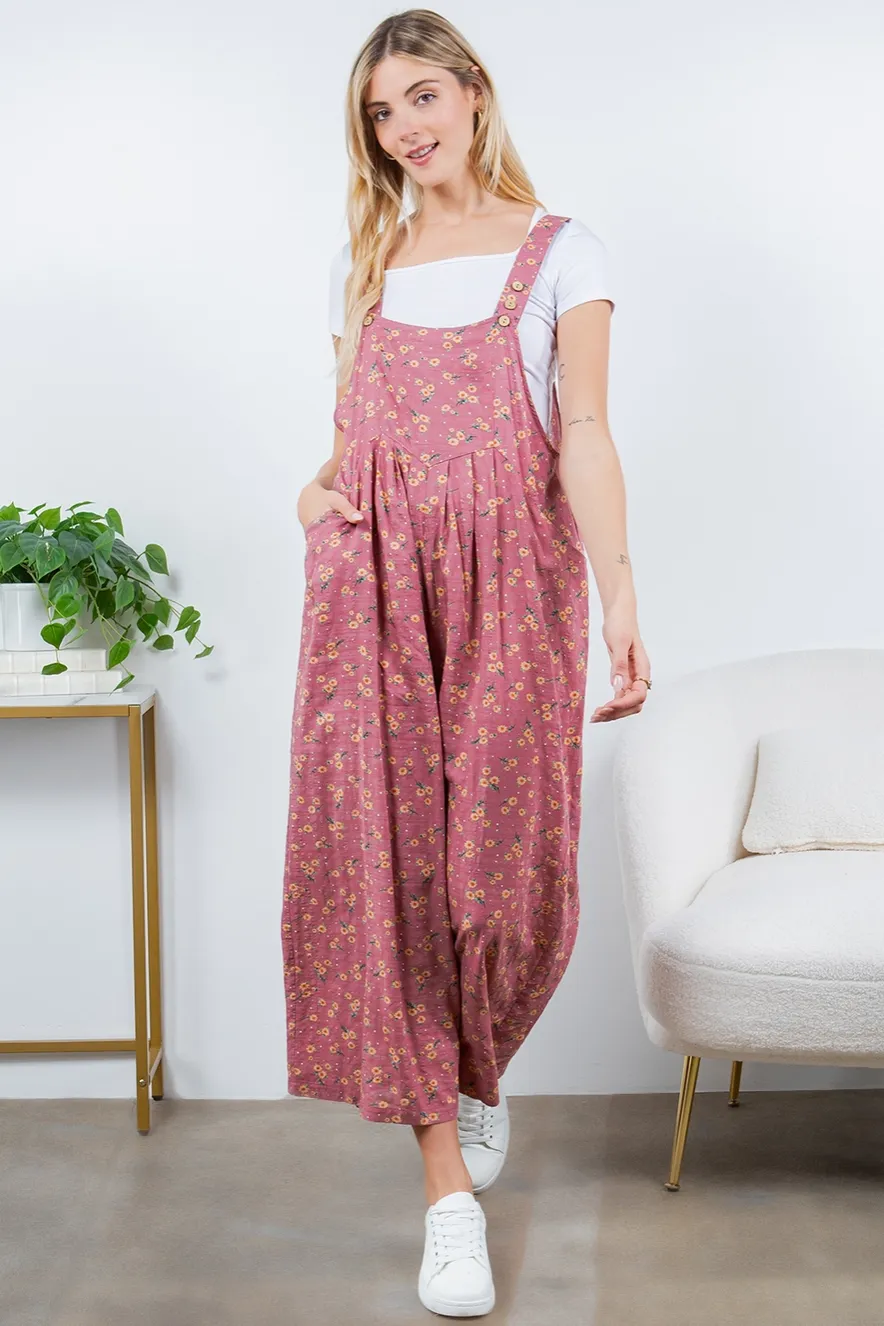 Floral Wide Leg Overalls