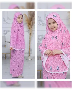 Folla Girls Cotton Prayer Dress of 2-Pieces  طقم صلاة فلة للبنات من قطعتين من نسيج القطن الناعم