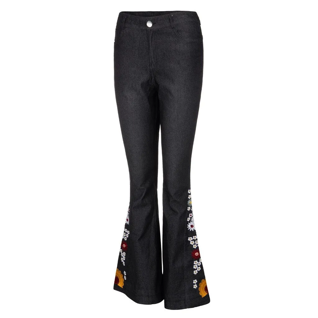 Funki Buys | Pants | Women's Boho Hippy Embroidered Jeans