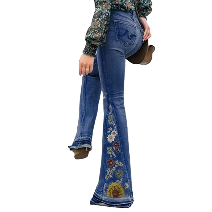 Funki Buys | Pants | Women's Boho Hippy Embroidered Jeans