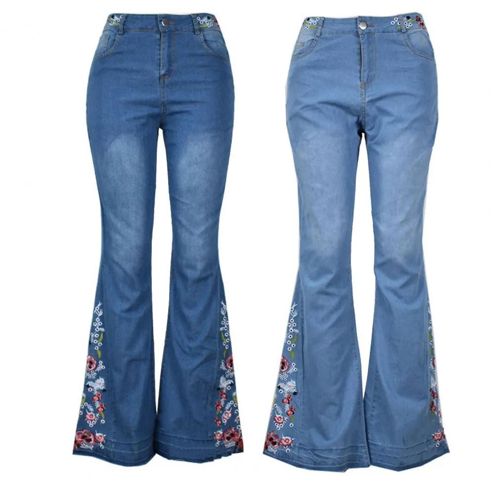 Funki Buys | Pants | Women's Boho Hippy Embroidered Jeans