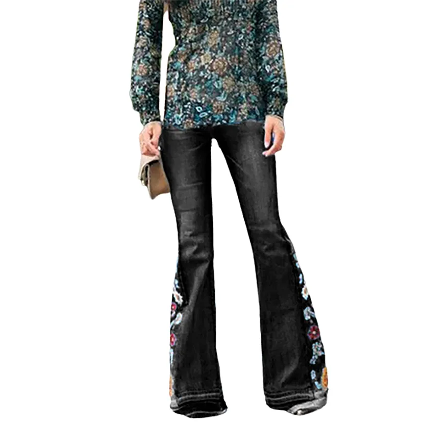 Funki Buys | Pants | Women's Boho Hippy Embroidered Jeans