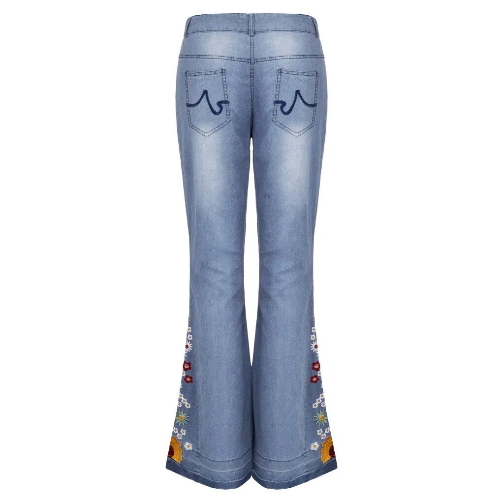 Funki Buys | Pants | Women's Boho Hippy Embroidered Jeans