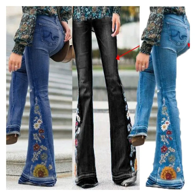 Funki Buys | Pants | Women's Boho Hippy Embroidered Jeans