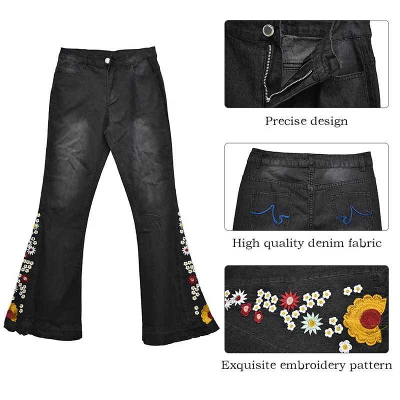 Funki Buys | Pants | Women's Boho Hippy Embroidered Jeans