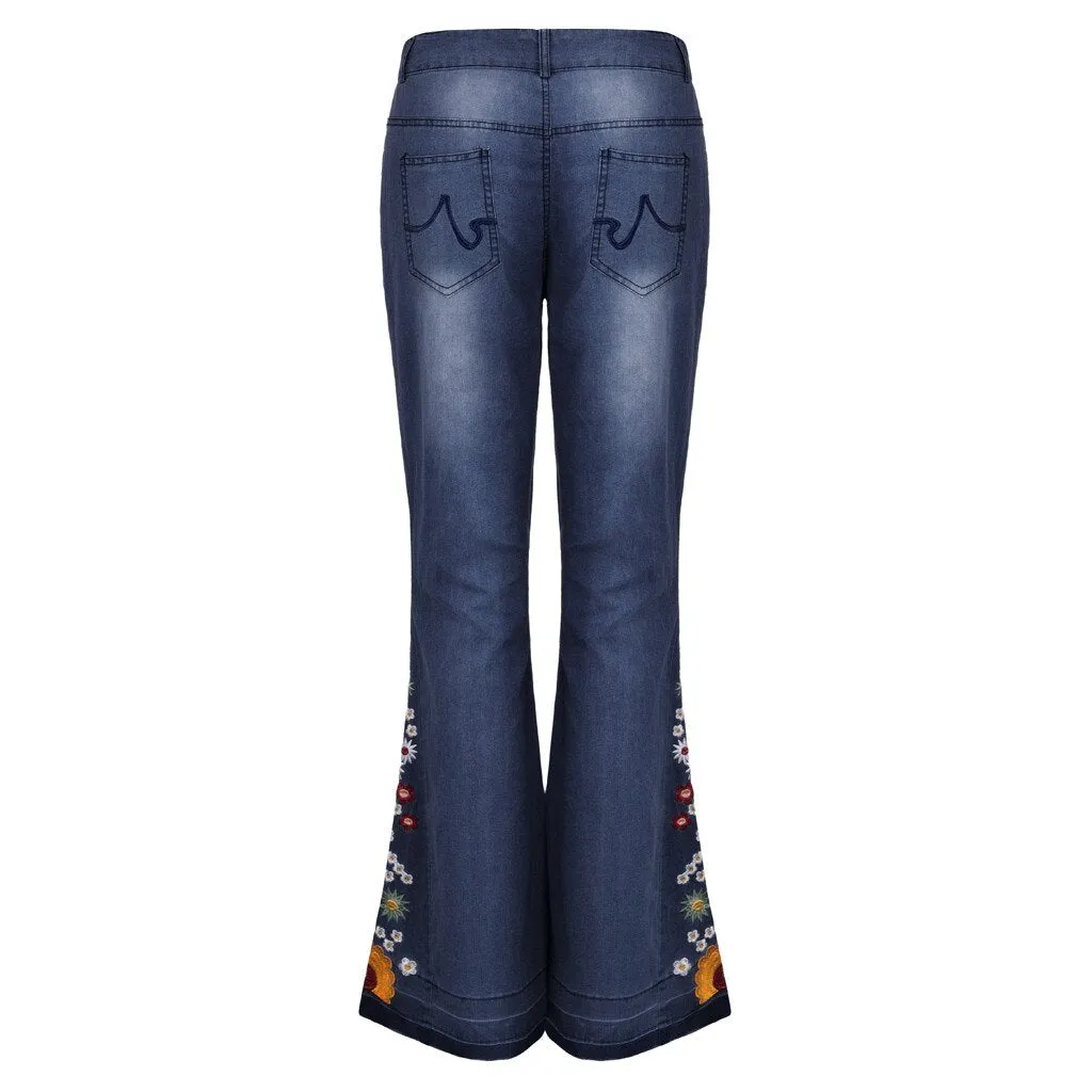 Funki Buys | Pants | Women's Boho Hippy Embroidered Jeans