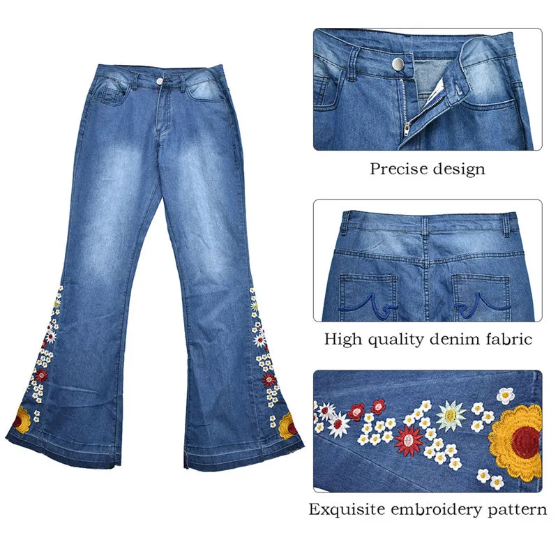 Funki Buys | Pants | Women's Boho Hippy Embroidered Jeans