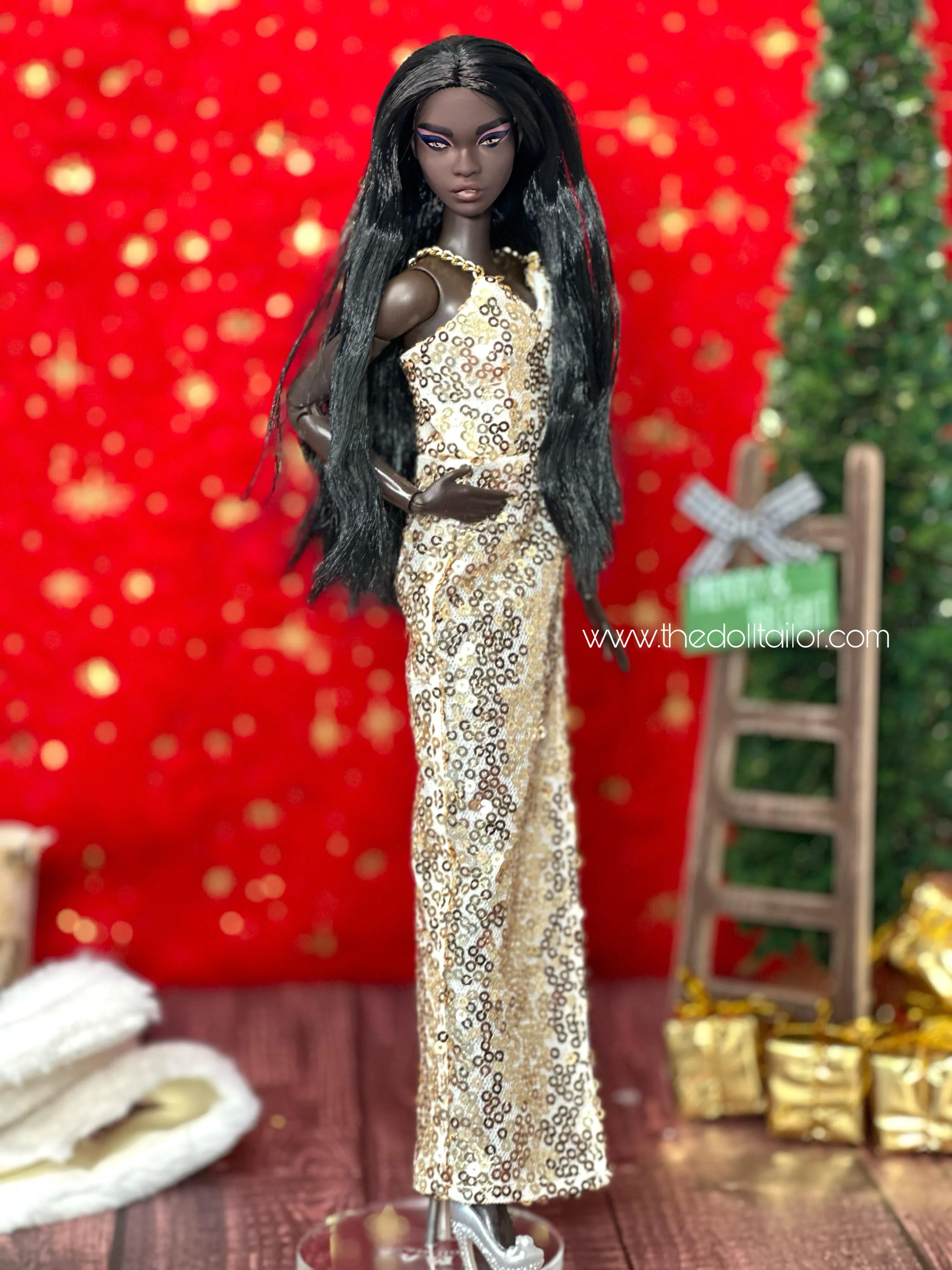 Golden dress for barbie doll New years Eve dress for barbie