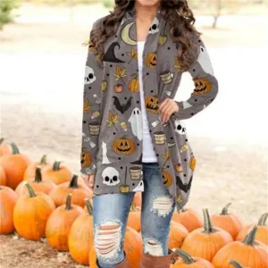 Halloween Printed Long Sleeve Knitted Cardigan