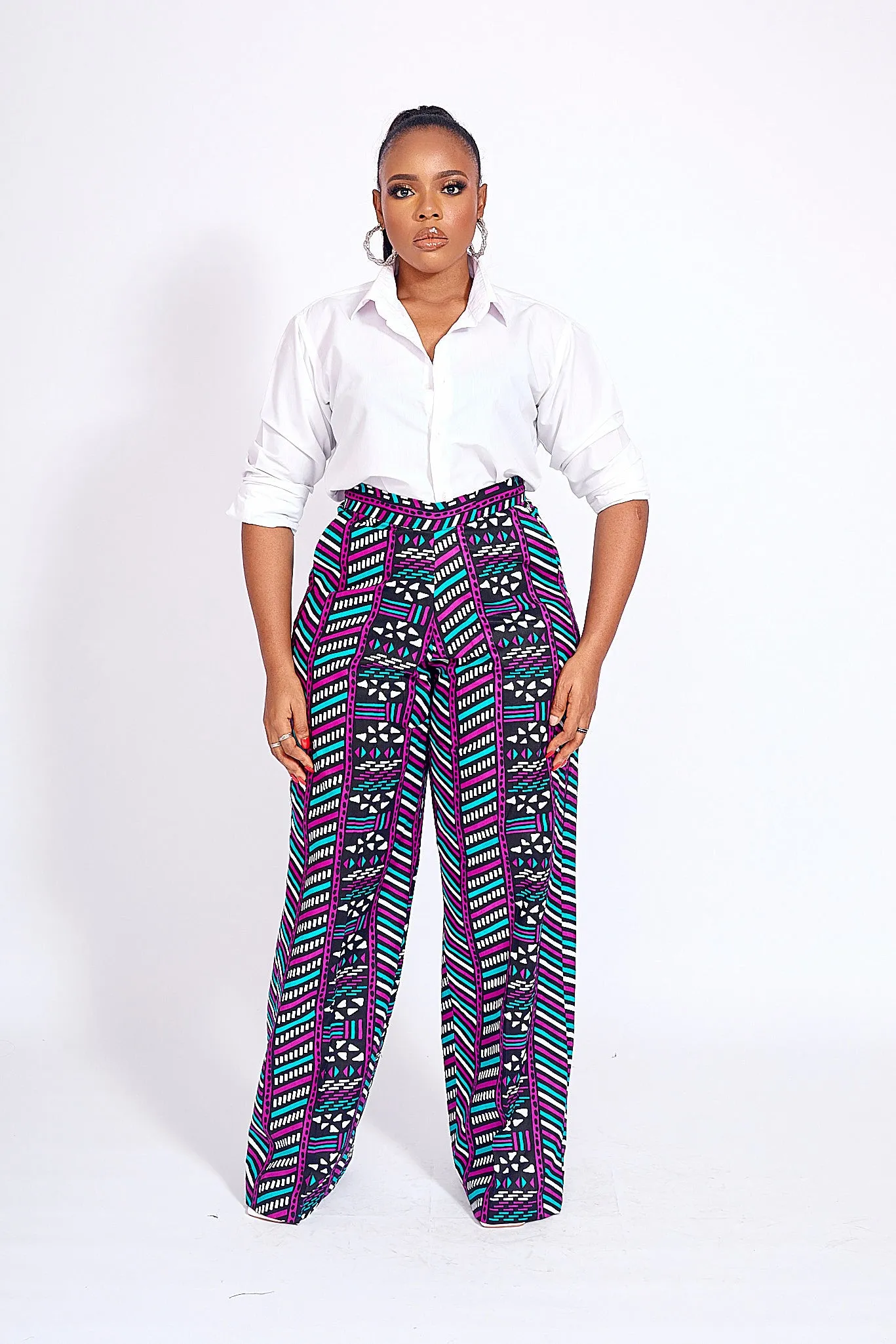 HASANA AFRICAN PRINT WIDE LEG PANTS