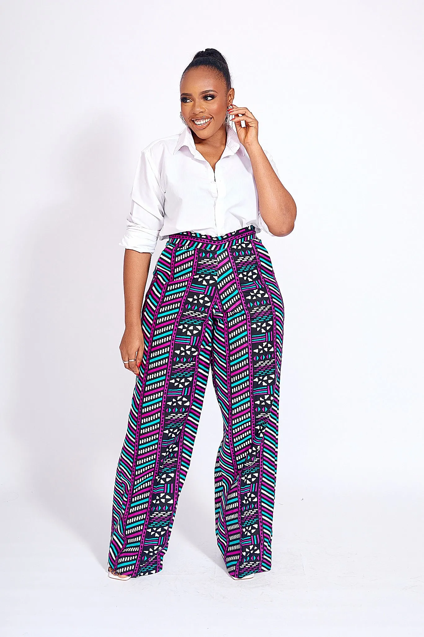 HASANA AFRICAN PRINT WIDE LEG PANTS