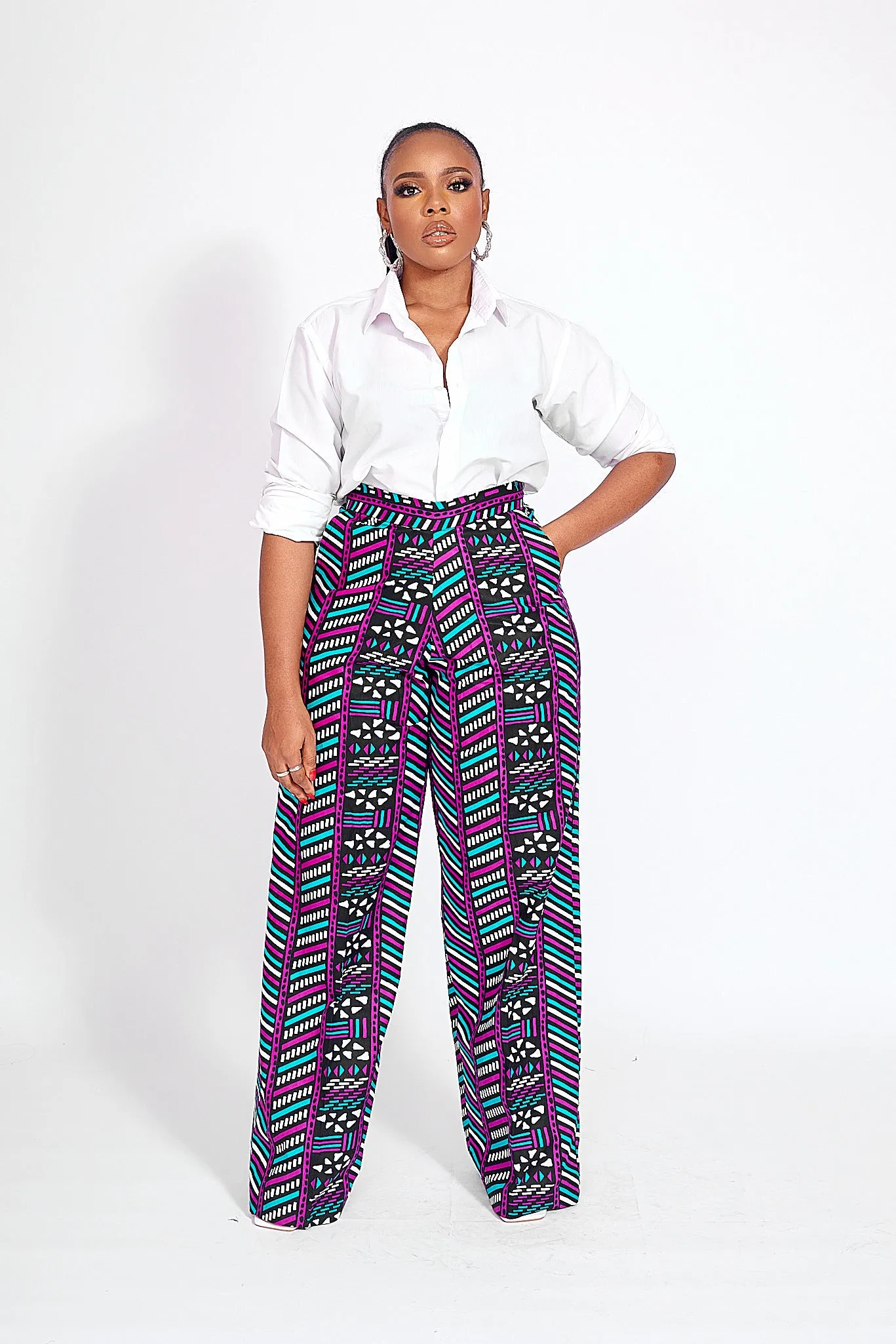 HASANA AFRICAN PRINT WIDE LEG PANTS