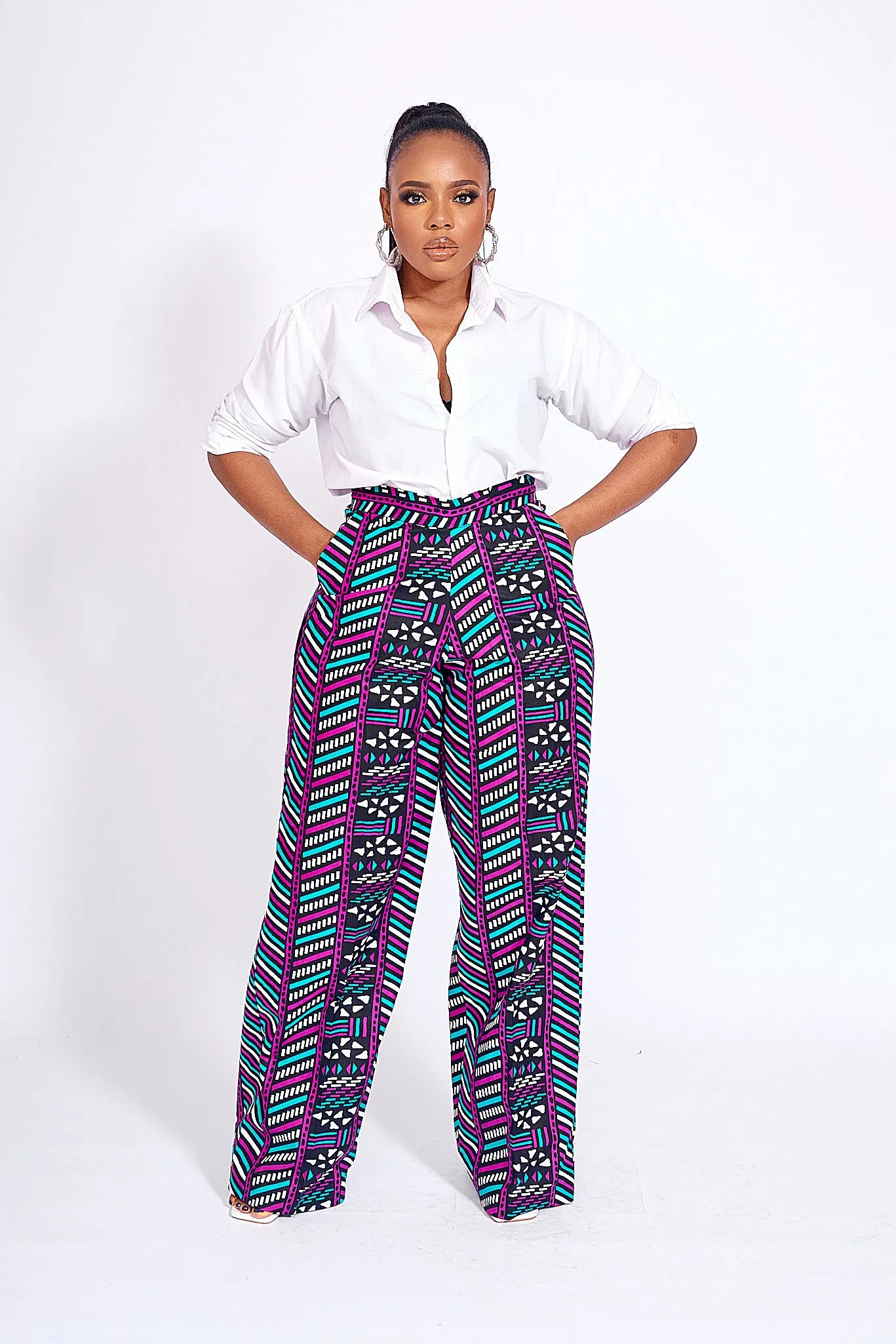 HASANA AFRICAN PRINT WIDE LEG PANTS