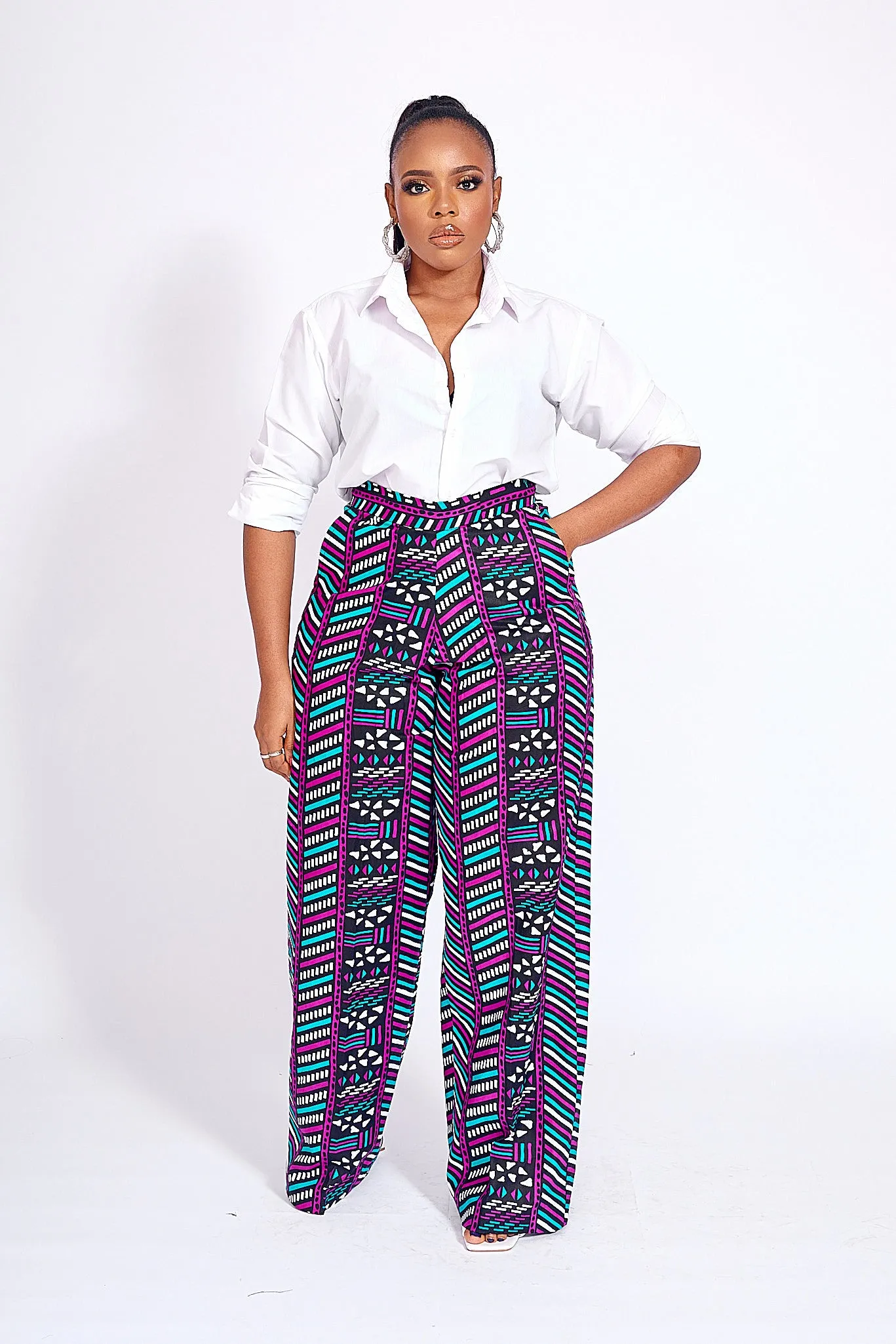 HASANA AFRICAN PRINT WIDE LEG PANTS