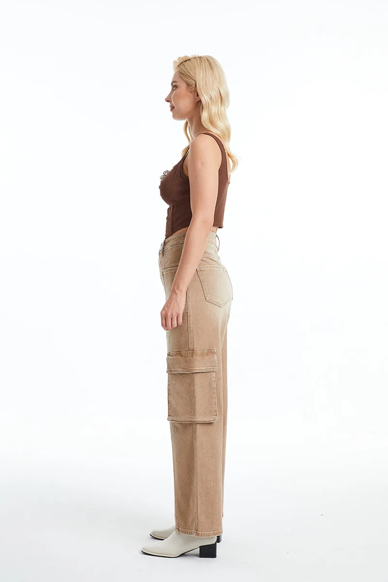 High Rise Cargo Wide Leg Denim Jeans