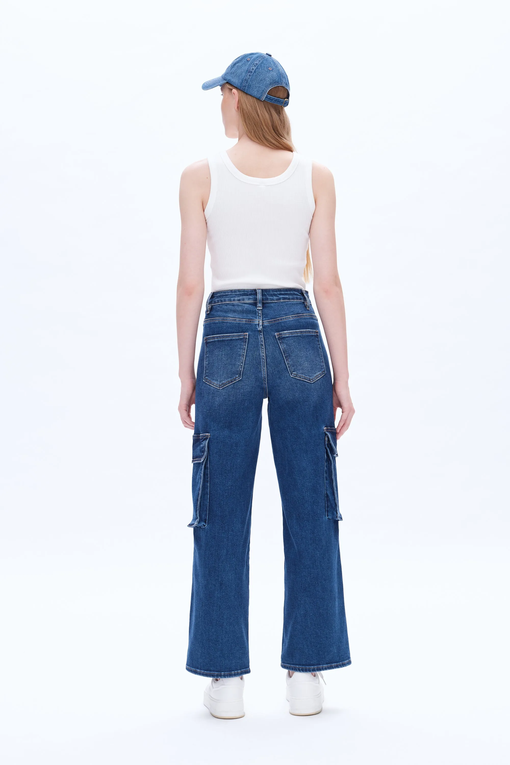 High Rise Cargo Wide Leg Denim Jeans