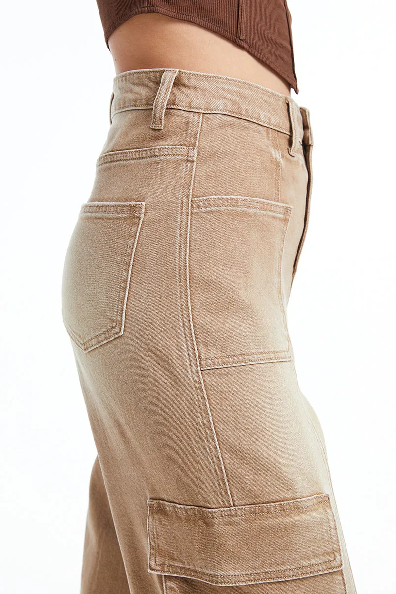 High Rise Cargo Wide Leg Denim Jeans