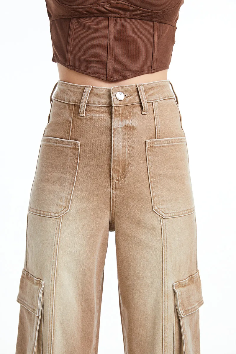 High Rise Cargo Wide Leg Denim Jeans