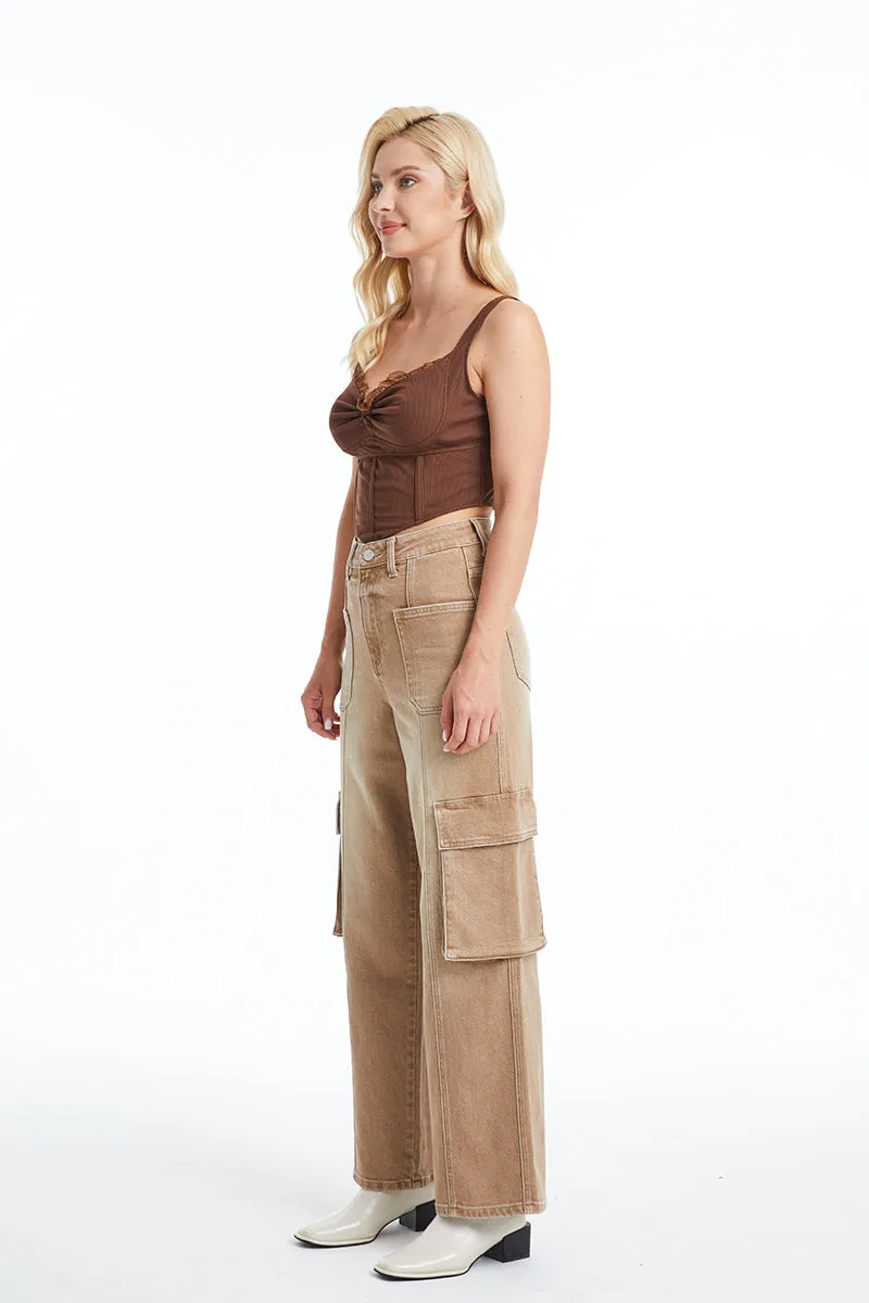 High Rise Cargo Wide Leg Denim Jeans