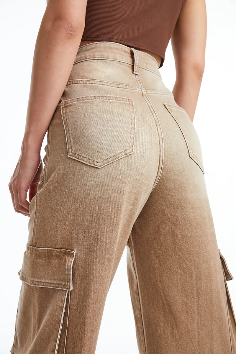 High Rise Cargo Wide Leg Denim Jeans