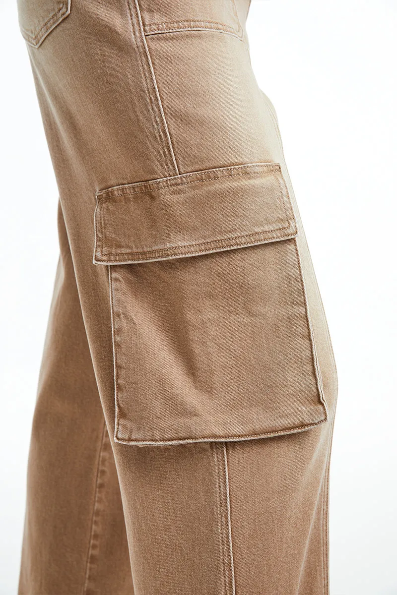 High Rise Cargo Wide Leg Denim Jeans