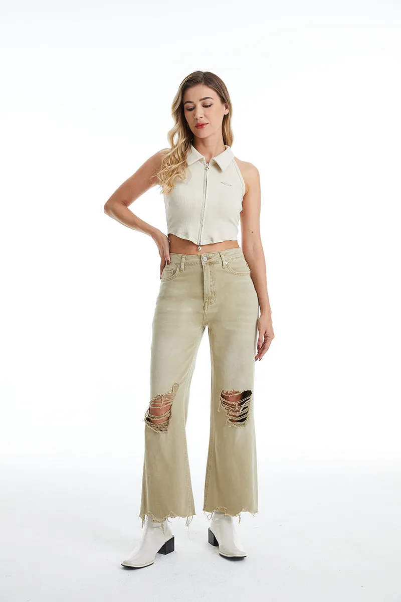 High Rise Vintage Crop Flare Denim Jeans