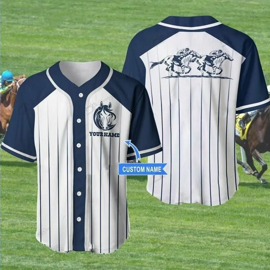 Horse Racing Golden Personalized Baseball Jersey, 3D Shirt for Horse Racing Lover, Flag American Shirt