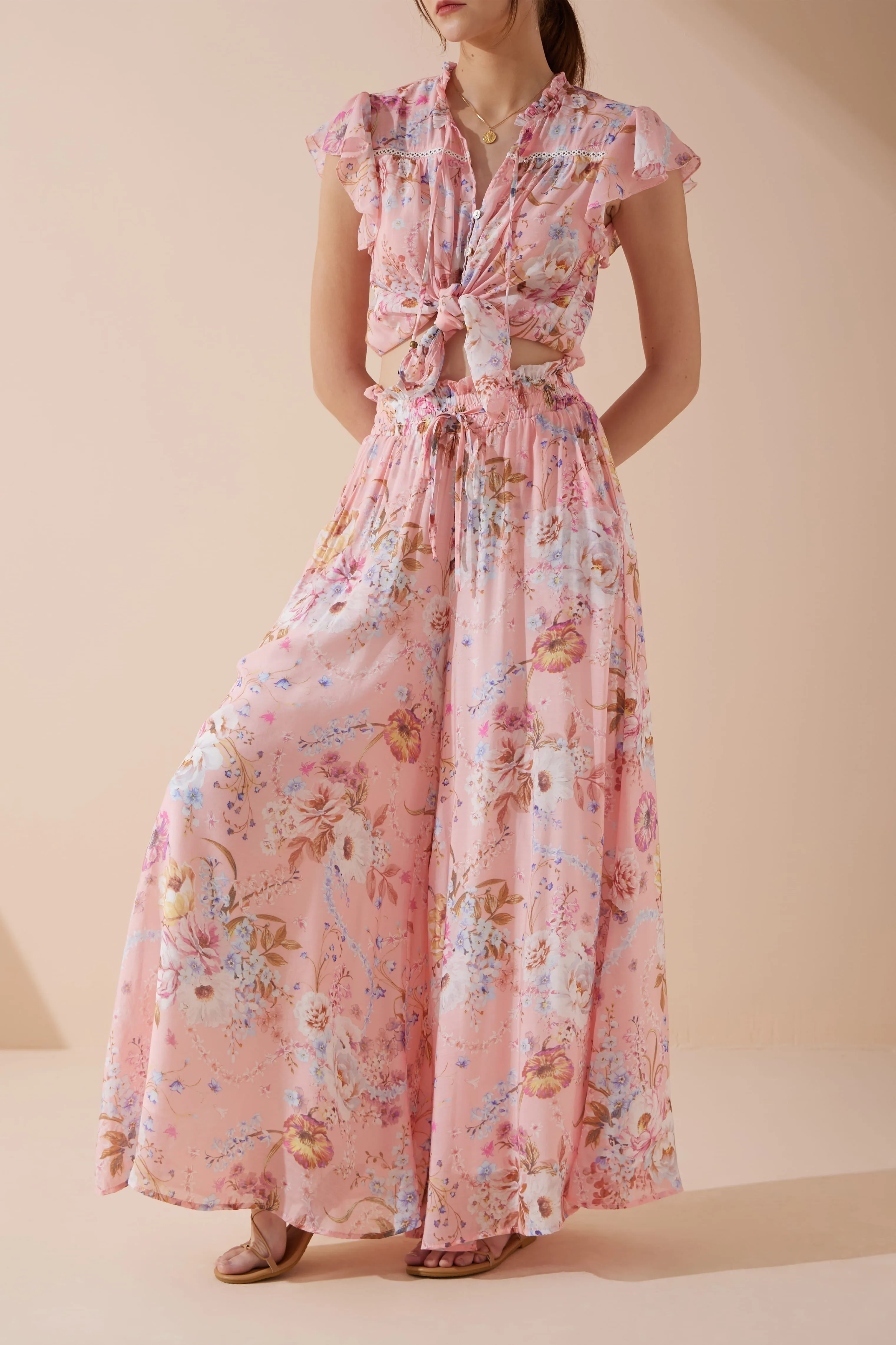 Juliette Pink Floral Wide Leg Pants