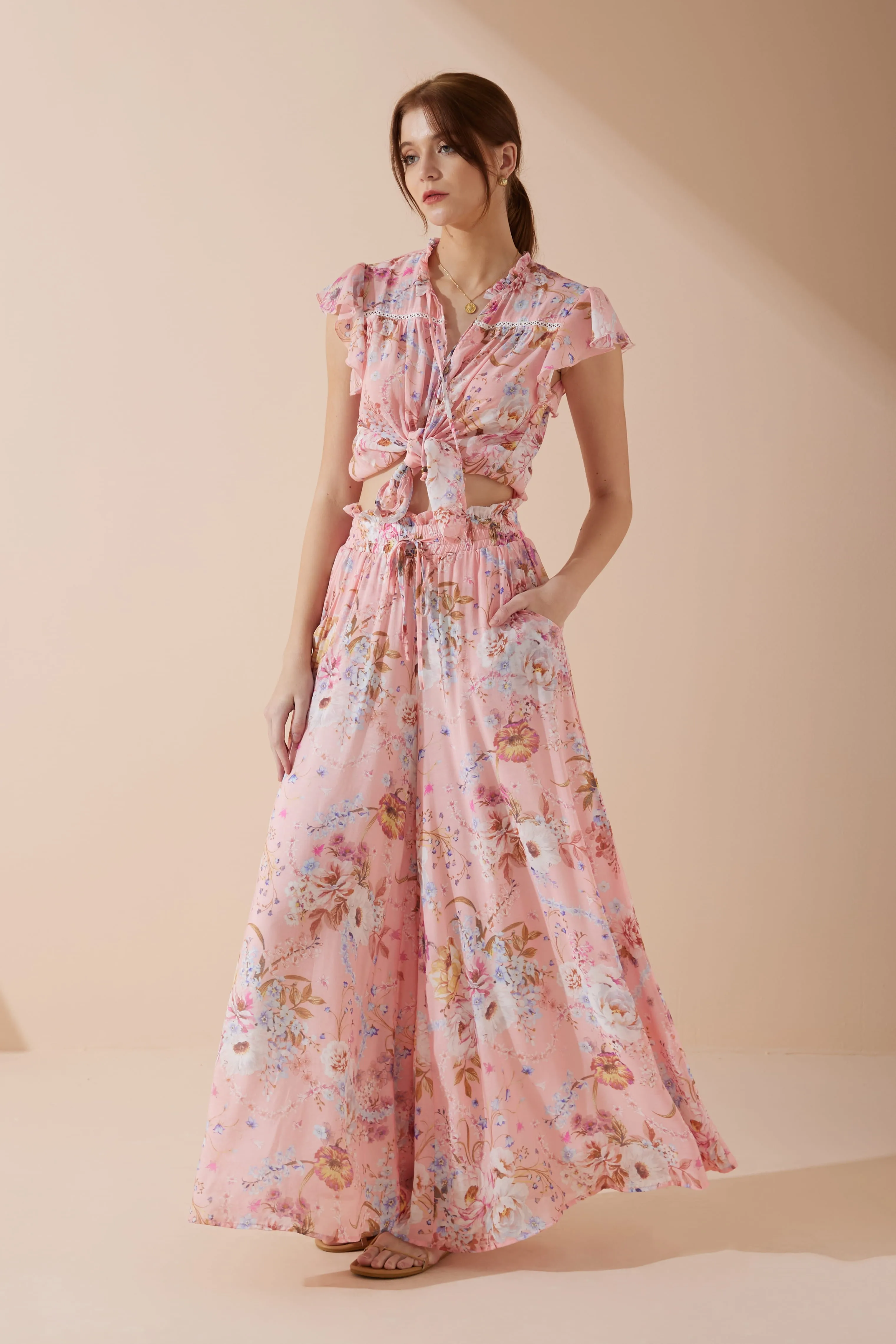 Juliette Pink Floral Wide Leg Pants