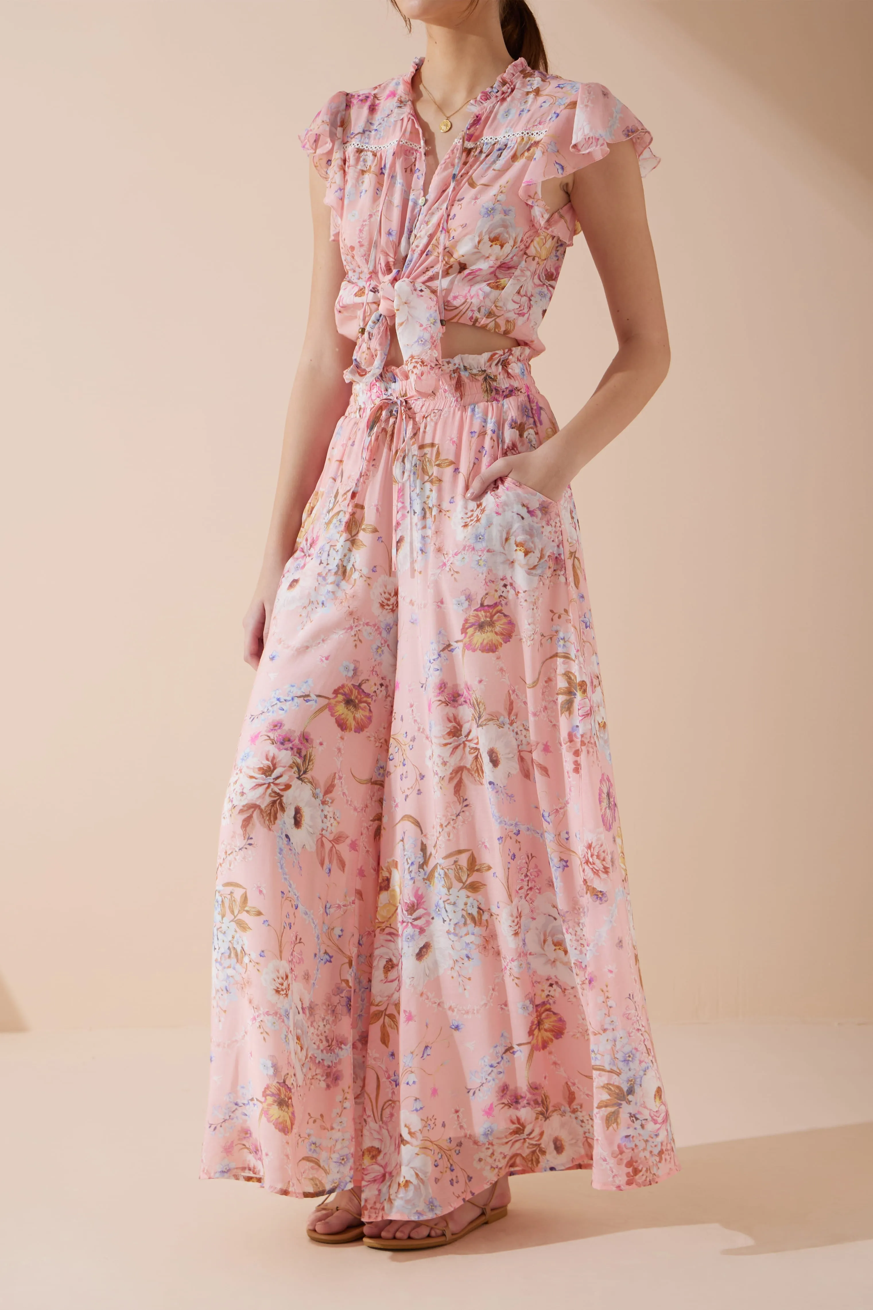 Juliette Pink Floral Wide Leg Pants