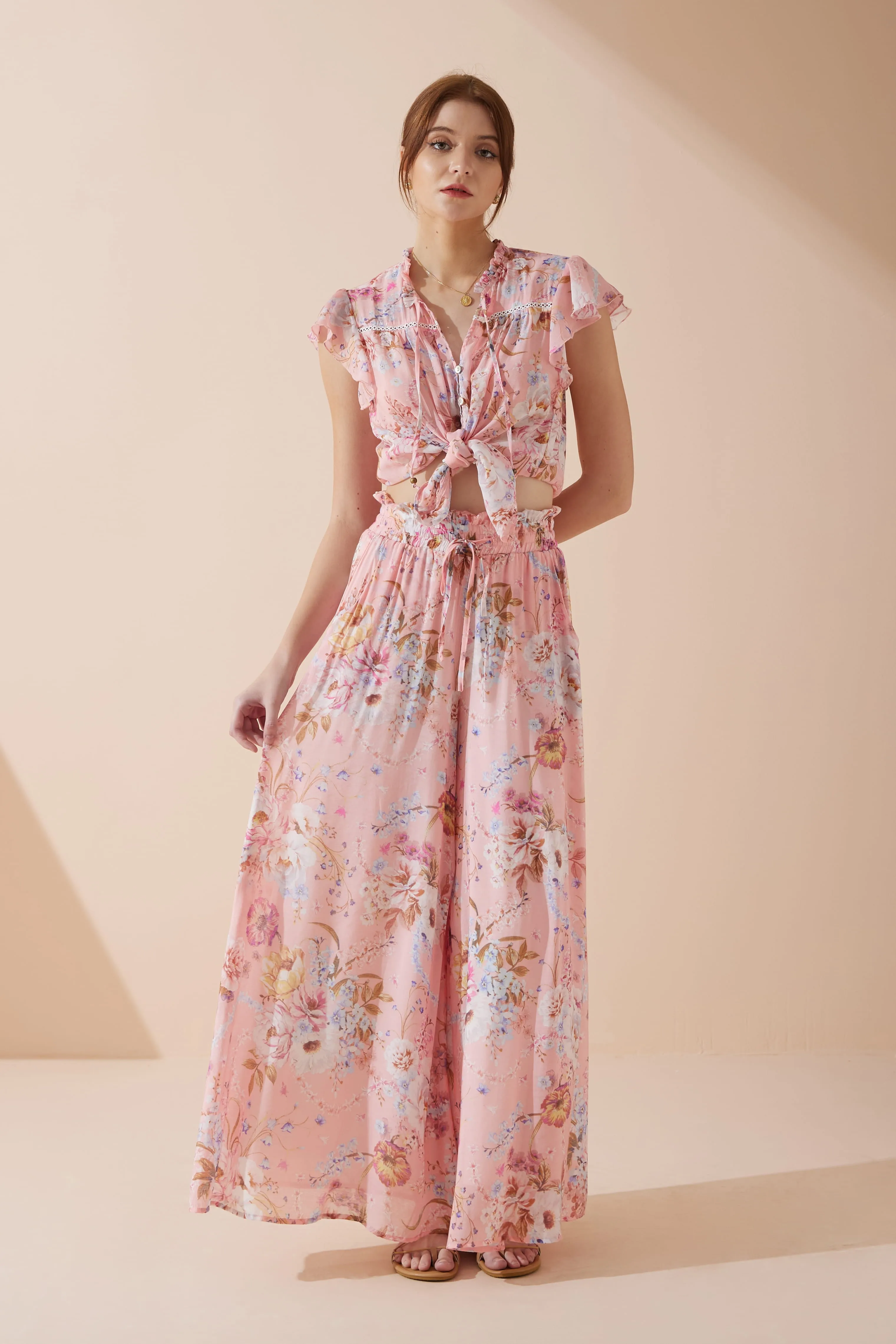 Juliette Pink Floral Wide Leg Pants