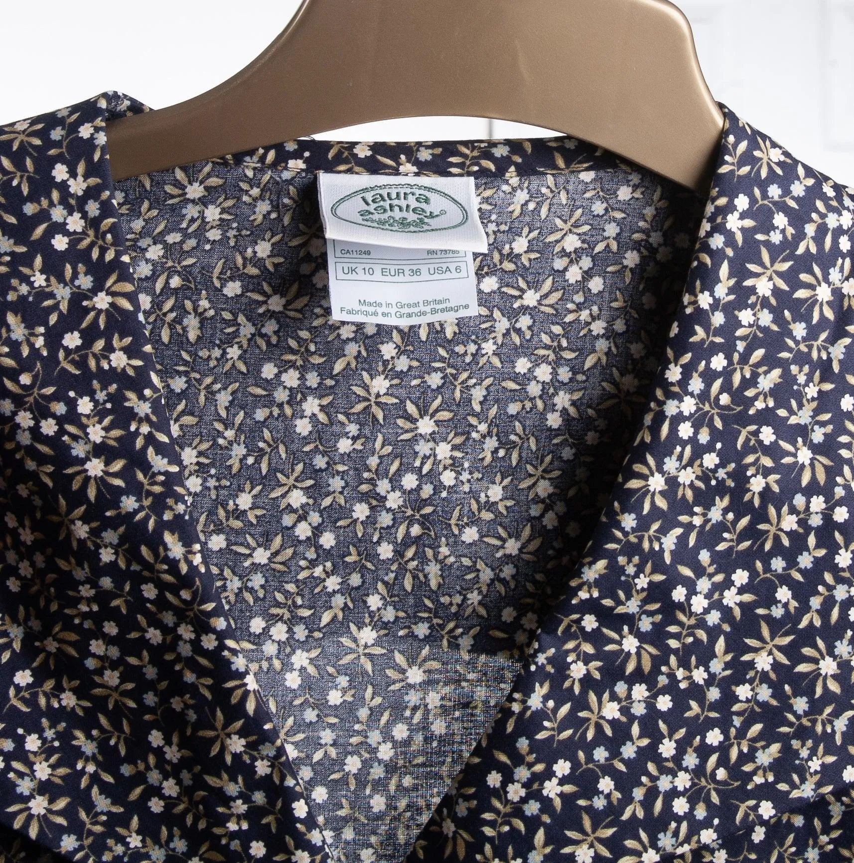 Laura Ashley Cotton Dress Dark Blue with Flowers UK 8/10