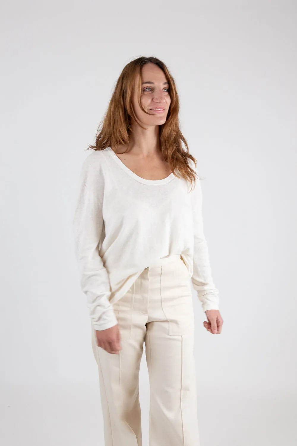 Lauren Manoogian Long Sleeve U Neck In Bone