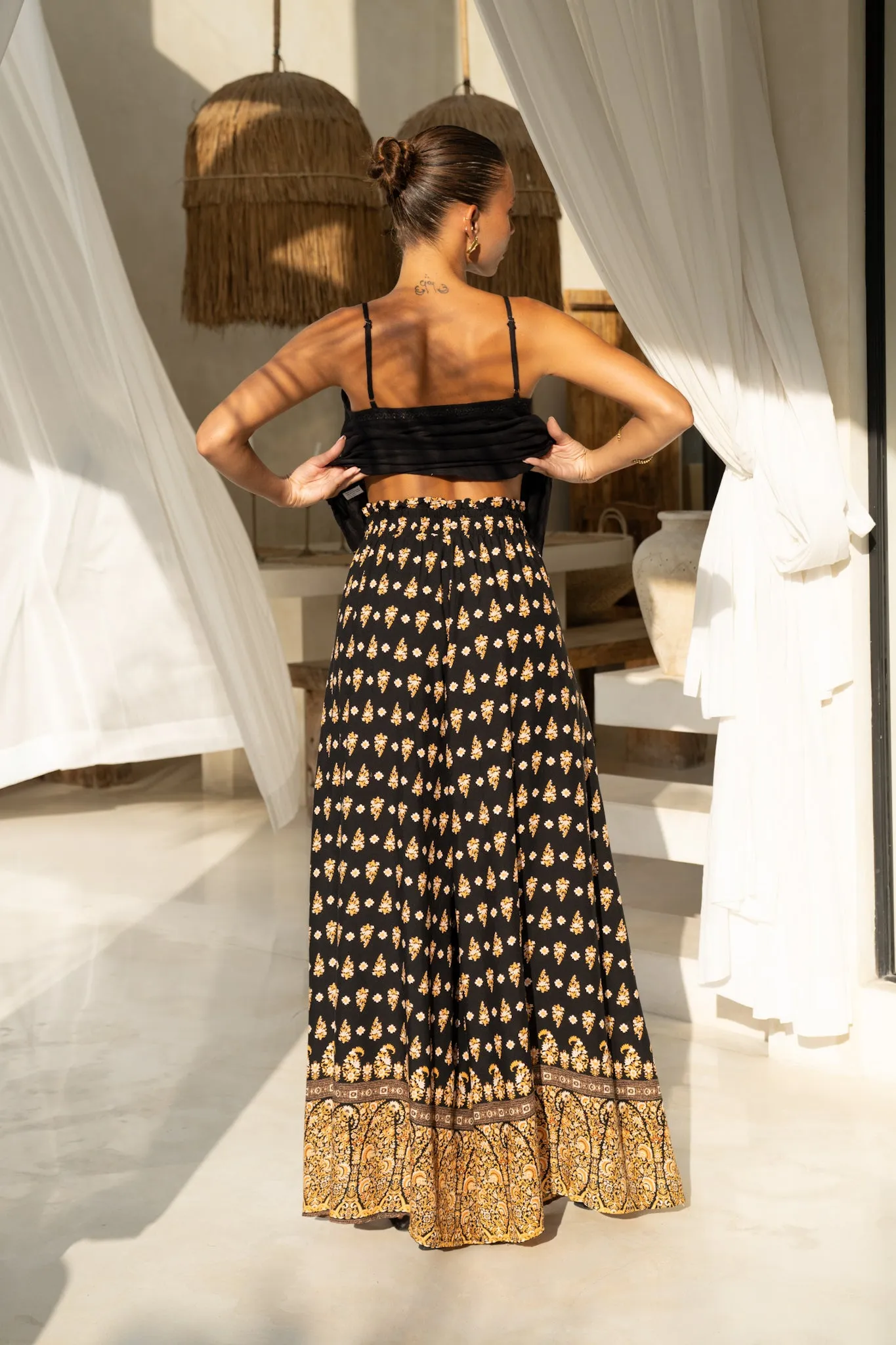 Leila Black Boho Wide Leg Pants