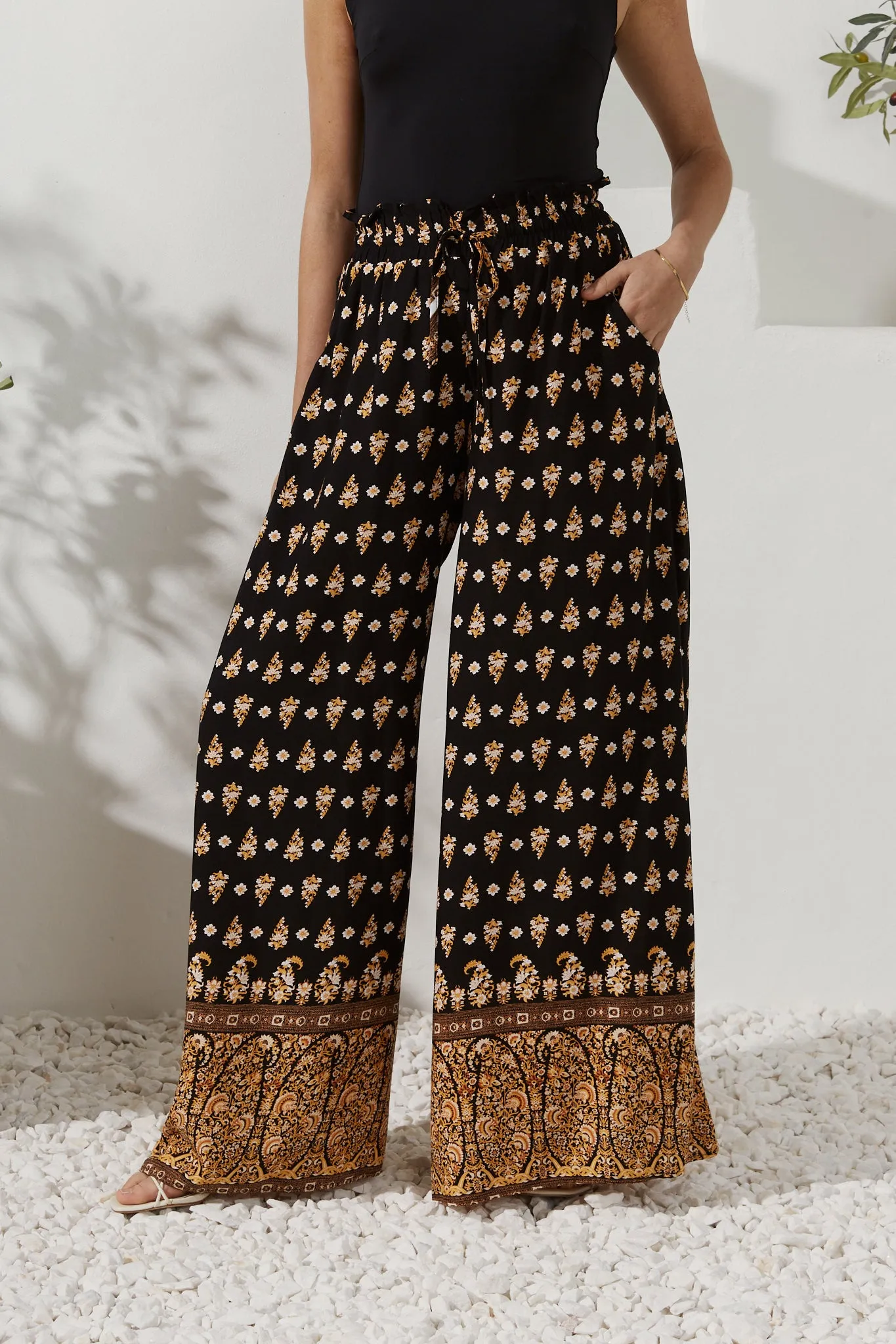 Leila Black Boho Wide Leg Pants