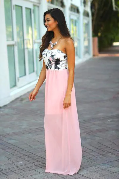 Light Pink Maxi Dress With Floral Top