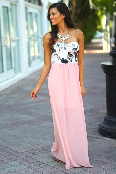 Light Pink Maxi Dress With Floral Top