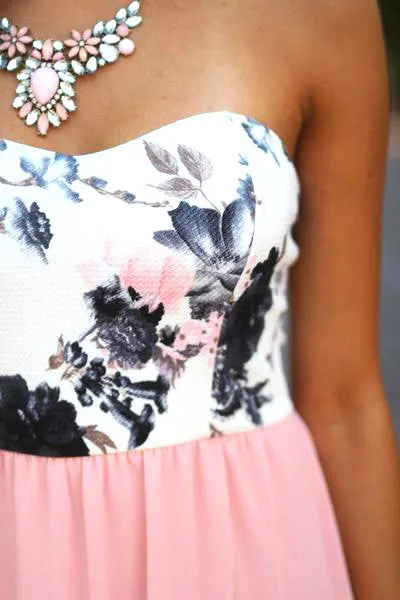 Light Pink Maxi Dress With Floral Top